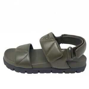 Prada Nappa Quilted Slingback Sandals 37.5 EU 7.5 US Militiare Green Calzature